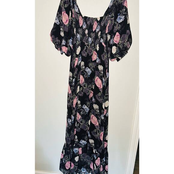Nicholas Black Purple Floral 100% Silk Square Neckline A-Line Maxi Dress size 10 - Picture 9 of 14